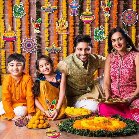 45 Pieces Diwali Cutout Decorations, Diwali Diyas Party Decorations Supplies, Diwali Rangoli Cutout Cards for Happy Diwali Festival Party Hanging Decorations for Wall, Door, Window, Ceiling, 9 Styles in Saudi Arabia