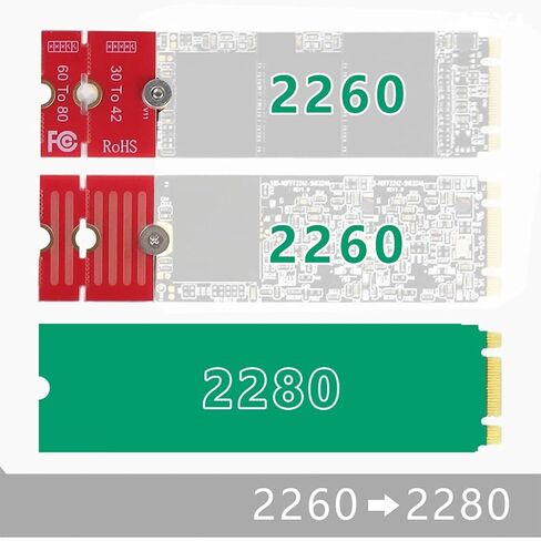 JMT NGFF NVME M2 M2PLUS 2230 to 2280 Adapter Card 2230, 2242, 2260, 2280 Extended Transfer Long Size Change for M.2 U.2 M3 M.3 SSD (1Piece) in Kuwait