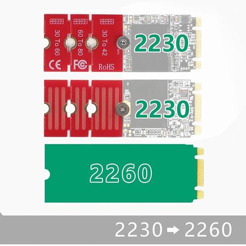JMT NGFF NVME M2 M2PLUS 2230 to 2280 Adapter Card 2230, 2242, 2260, 2280 Extended Transfer Long Size Change for M.2 U.2 M3 M.3 SSD (1Piece) in Kuwait