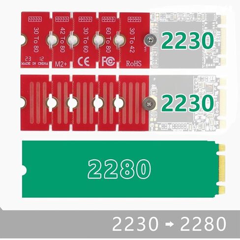JMT NGFF NVME M2 M2PLUS 2230 to 2280 Adapter Card 2230, 2242, 2260, 2280 Extended Transfer Long Size Change for M.2 U.2 M3 M.3 SSD (1Piece) in Kuwait