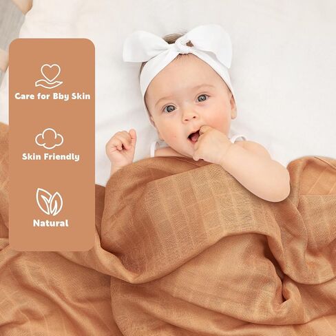Ankyle Soft Muslin Swaddle Blankets 47 x 47 inches,Baby Swaddle Wrap for Smart Baby,4-Pack Skin-Friendly and Breathable Baby Blankets for Newborns,Newborns and Baby Essentials(Brown) in Saudi Arabia