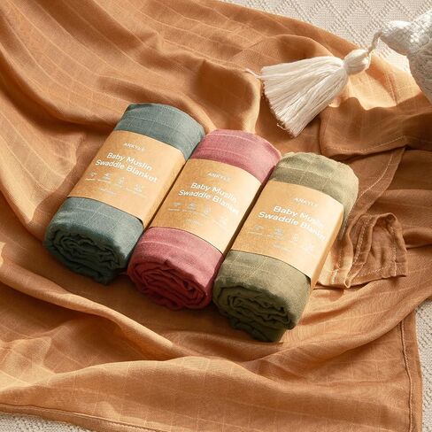 Ankyle Soft Muslin Swaddle Blankets 47 x 47 inches,Baby Swaddle Wrap for Smart Baby,4-Pack Skin-Friendly and Breathable Baby Blankets for Newborns,Newborns and Baby Essentials(Brown) in Saudi Arabia