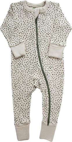 Parade Organic Signature Print '2-Way' Zip Romper - Long Sleeve Olive Pebble 0-3M with Mitts in Kuwait