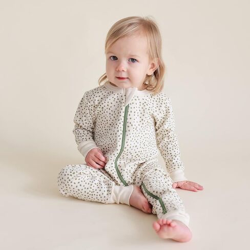 Parade Organic Signature Print '2-Way' Zip Romper - Long Sleeve Olive Pebble 0-3M with Mitts in Kuwait