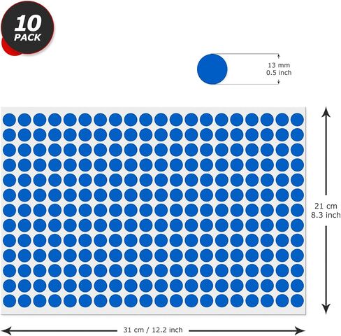 10 ملصقات منقطة 1/2 بوصة من الفينيل ذاتية اللصق مقاومة للماء ملصقات دائرية ملونة قابلة للإزالة ملصقات مستديرة لمخزون المكتب 2600 قطعة in Saudi Arabia