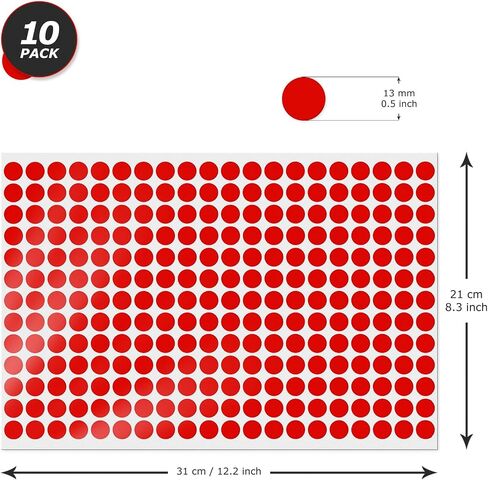 10 ملصقات منقطة 1/2 بوصة من الفينيل ذاتية اللصق مقاومة للماء ملصقات دائرية ملونة قابلة للإزالة ملصقات مستديرة لمخزون المكتب 2600 قطعة in Saudi Arabia