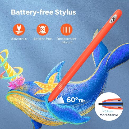 Drawing Tablet with Bluetooth 5.0, UGEE Q8W Tracing Drawing Pad with 8inch Large Active Area,Digital Drawing Tablets with 8192 Levels Battery-Free Stylus Support Windows/Mac/Chromebook in Saudi Arabia