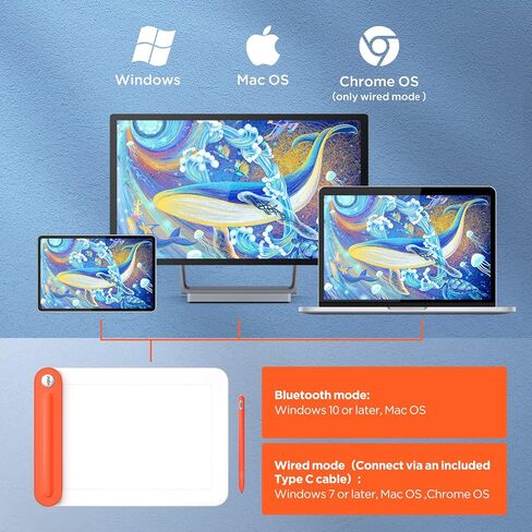 Drawing Tablet with Bluetooth 5.0, UGEE Q8W Tracing Drawing Pad with 8inch Large Active Area,Digital Drawing Tablets with 8192 Levels Battery-Free Stylus Support Windows/Mac/Chromebook in Saudi Arabia