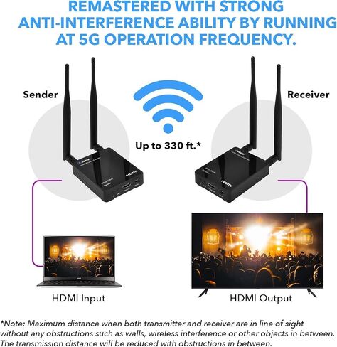 OREI Wireless HDMI Extender - Upto 330 Feet - Long Distant with IR Support - Perfect for Streaming from Laptop, PC, Cable, YouTube, PS4 to HDTV/Projector in Saudi Arabia