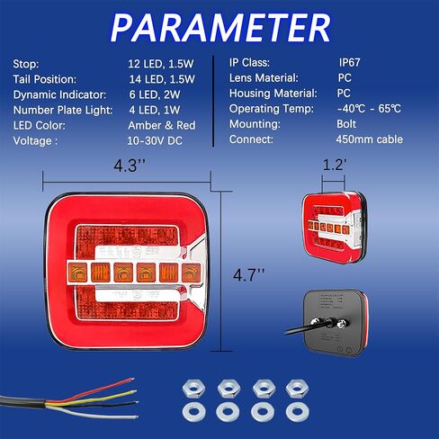 Polieez LED مجموعة ضوء الذيل للمقطورة، 10-30 فولت ضوء مقطورة المرافق مع ضوء لوحة ترخيص إشارة الفرامل الذيل، ضوء ذيل المقطورة لشاحنة مقطورة العربة RV الثلج، متوافق مع DOT in Kuwait