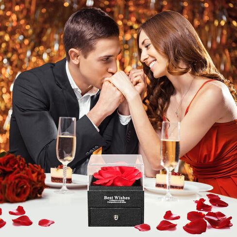 Preserved Real Rose Gift Box with I Love You Gold Plated Necklace Heart Gift for Birthday, Valentine's Day, Anniversary, Mother's Day, Christmas (Blue) in Saudi Arabia