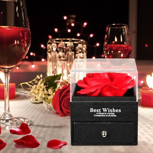 Preserved Real Rose Gift Box with I Love You Gold Plated Necklace Heart Gift for Birthday, Valentine's Day, Anniversary, Mother's Day, Christmas (Blue) in Saudi Arabia