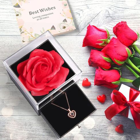 Preserved Real Rose Gift Box with I Love You Gold Plated Necklace Heart Gift for Birthday, Valentine's Day, Anniversary, Mother's Day, Christmas (Blue) in Saudi Arabia