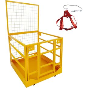 43"X45" Forklift Safety Cage with Wheels, 1400 Lbs Capacity Forklift Work Platform, Lift Basket Aerial Platform with Safety Harness & Lock for Loader Lifting in Kuwait