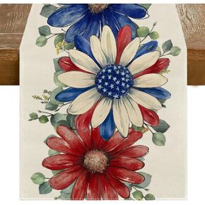 RABUSOFA Floral Patriotic Fourth of July Table Runner,Seasonal Memorial Day Kitchen Dining Table 4th of July Decorations for Home Party Decor 13x72 Inch in Kuwait