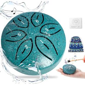 Garden Rain Drum for Outside,3 Inches 6 Notes Steel Tongue Drum Rain Chime Waterproof Musical Instrument for Garden,Mini Handpan Chakra Drum for Meditation,Yoga,Outdoor Relaxation -Drak Green in Kuwait