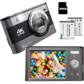 4 كاميرات رقمية للأطفال، مسجل فيديو 4K بدقة 48 ميجابكسل، مع شاشة 2.8 بوصة، تكبير 18x، بطاريتين، بطاقة 32 جيجابايت، كاميرا مدمجة للمبتدئين للأطفال/الأطفال/المراهقين/الطلاب/المراهقين in Kuwait