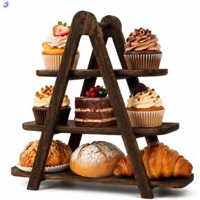 Wood 3 Tier Cupcake Stand,Rustic Tea Party Decorations Serving Tray,Bakery Dessert Table Display Cupcake Holder Decorative Tray,Foldable Buffet Risers Centerpieces for Food Fruit Snack Donut Cookie in Saudi Arabia