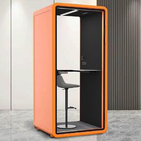 X-Comfort Office Pod Booth with Audio Privacy - Portable Sound Booth Includes Sleek Orange Exterior, Compact Vertical Structure, Soundproof Room with Light, Socket, for Working (42.52IN) in Kuwait
