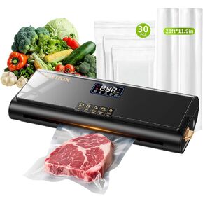 Vacuum Sealer Machine, Automatic Food Vacuum Sealers for Food, 10-in-1 Moist/Dry Modes with Built-in Cutter & Bag Storage, Air Suction Hose, Digital Countdown, 2 Roll Bags 19.67ft, 30 Vacuum Bags in Saudi Arabia