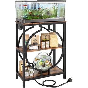 10 Gallon Aquarium Stand with Power Outlet, 3 Tier Heavy Duty Metal Fish Tank Stand with Storage, Fish Tank Table for Home Office, 21.3" x 11.8" x 29", Rustic Brown in Kuwait