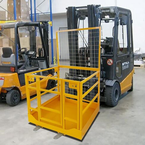 43"X45" Forklift Safety Cage with Wheels, 1400 Lbs Capacity Forklift Work Platform, Lift Basket Aerial Platform with Safety Harness & Lock for Loader Lifting in Kuwait