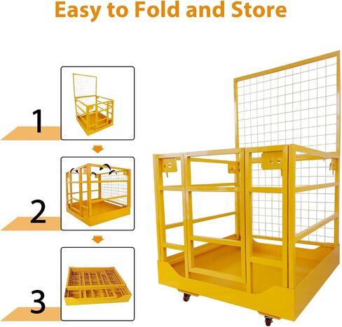 43"X45" Forklift Safety Cage with Wheels, 1400 Lbs Capacity Forklift Work Platform, Lift Basket Aerial Platform with Safety Harness & Lock for Loader Lifting in Kuwait