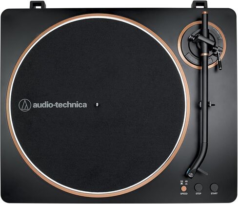 Audio-Technica AT-LP70X-BZ Fully Automatic Belt-Drive Turntable, Black/Bronze Bundle with 2 Year Extended Protection Pack + Vinyl Care Bundle: Cleaning Kit, Stroboscope, Stabilizer + Care Solution in Kuwait
