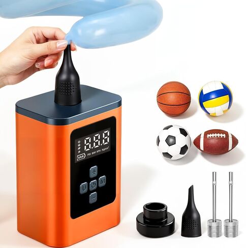 Ball Pump for Sports Balls: 2-in-1 Portable Electric Basketball Pump Ultra Fast Inflation, Digital LED Display Air Pump for Balls, Preset Pressure for Soccer, Volleyball, 260 Long Balloons in Kuwait