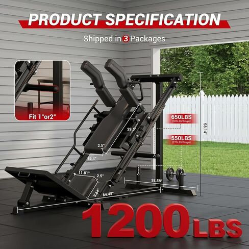 Leg Press Hack Squat Machine, Leg Exercise Machine with Linear Bearing | 1200LB Capacity,4-Position Safety Stops,Quick-Change Footplate,Fits 1" & 2" Plates,Weights Not Included in Kuwait