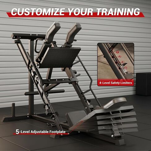 Leg Press Hack Squat Machine, Leg Exercise Machine with Linear Bearing | 1200LB Capacity,4-Position Safety Stops,Quick-Change Footplate,Fits 1" & 2" Plates,Weights Not Included in Kuwait