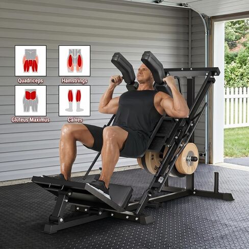 Leg Press Hack Squat Machine, Leg Exercise Machine with Linear Bearing | 1200LB Capacity,4-Position Safety Stops,Quick-Change Footplate,Fits 1" & 2" Plates,Weights Not Included in Kuwait