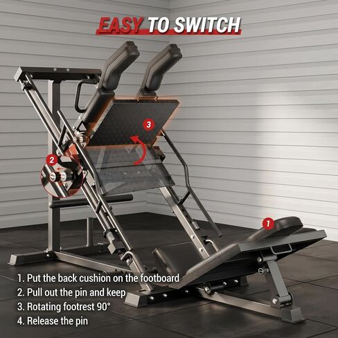 Leg Press Hack Squat Machine, Leg Exercise Machine with Linear Bearing | 1200LB Capacity,4-Position Safety Stops,Quick-Change Footplate,Fits 1" & 2" Plates,Weights Not Included in Kuwait