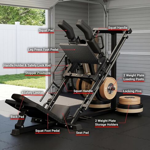 Leg Press Hack Squat Machine, Leg Exercise Machine with Linear Bearing | 1200LB Capacity,4-Position Safety Stops,Quick-Change Footplate,Fits 1" & 2" Plates,Weights Not Included in Kuwait