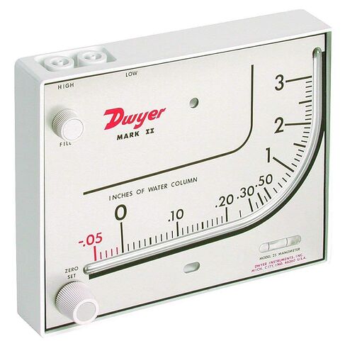 Dwyer Series Mark II 25 Molded Plastic Manometer, Inclined-Vertical Scale, 0 to 3 inH2O Measuring Range, Red Gauge Fluid, 0.826 sp. gr. (Limited Edition) in Saudi Arabia