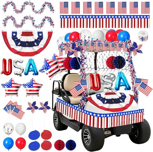 Mythcloud 4th of July Decorations, 46 Pcs Patriotic Parade Decor Kit for Golf Cart, Bikes, Boats and Floats, Red White Blue USA 250th Anniversary Decorations in Saudi Arabia