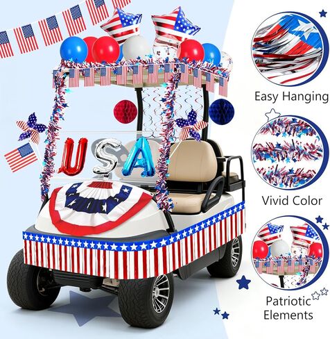 Mythcloud 4th of July Decorations, 46 Pcs Patriotic Parade Decor Kit for Golf Cart, Bikes, Boats and Floats, Red White Blue USA 250th Anniversary Decorations in Saudi Arabia
