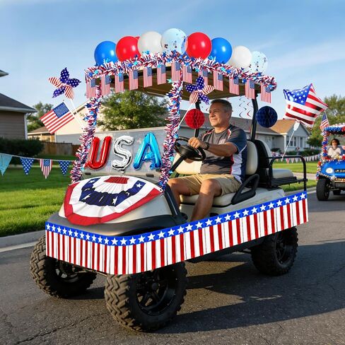 Mythcloud 4th of July Decorations, 46 Pcs Patriotic Parade Decor Kit for Golf Cart, Bikes, Boats and Floats, Red White Blue USA 250th Anniversary Decorations in Saudi Arabia