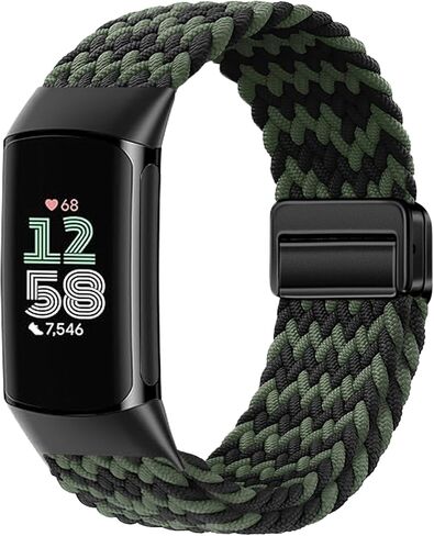 Elastic Braided Bands Compatible with Fitbit Charge 5/Fitbit Charge 6 for Women Men,Adjustable Breathable Replacement Stretchy Nylon Loop Wristband Sport Strap in Kuwait