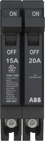 ABB Q-Line® THQLT1520 Tandem Circuit Breaker • 15A/1P, 20A/1P Configuration • 120/240 VAC • 10 kAIC Interrupt Rating • Thermal Magnetic Plug-On Breaker for Load Centers in Kuwait