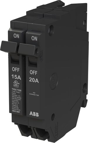 ABB Q-Line® THQLT1520 Tandem Circuit Breaker • 15A/1P, 20A/1P Configuration • 120/240 VAC • 10 kAIC Interrupt Rating • Thermal Magnetic Plug-On Breaker for Load Centers in Kuwait
