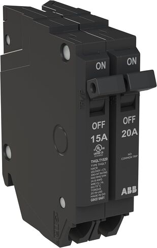 ABB Q-Line® THQLT1520 Tandem Circuit Breaker • 15A/1P, 20A/1P Configuration • 120/240 VAC • 10 kAIC Interrupt Rating • Thermal Magnetic Plug-On Breaker for Load Centers in Kuwait