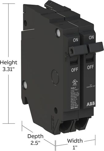 ABB Q-Line® THQLT1520 Tandem Circuit Breaker • 15A/1P, 20A/1P Configuration • 120/240 VAC • 10 kAIC Interrupt Rating • Thermal Magnetic Plug-On Breaker for Load Centers in Kuwait