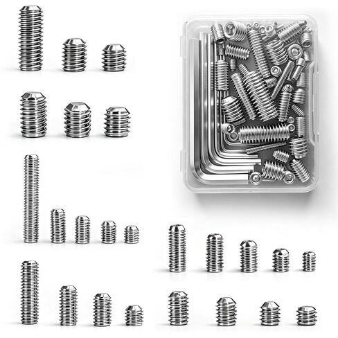 68 Pcs Set Screws Assortment, 24 Sizes Metric M2-M8, 304 Stainless Steel Hex Socket Cup Point Grub Screws with Hex Wrenches for Door Knobs, Faucets, Bathroom Fixtures, Locks, DIY Repair in Kuwait