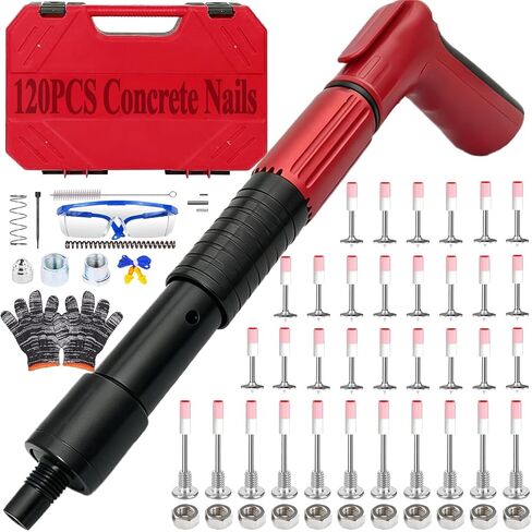 Concrete Nail Gun Kit with 120pcs Nails,5 Speed Adjustable Manual Steel Nail Gun, Mini Portable Nail Wall Shooting Machine Fastening Tool for Concrete,Brick Walls,Woodworking & DIY Projects in Kuwait