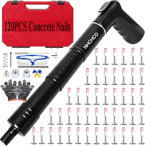 Concrete Nail Gun Kit with 120pcs Nails,5 Speed Adjustable Manual Steel Nail Gun, Mini Portable Nail Wall Shooting Machine Fastening Tool for Concrete,Brick Walls,Woodworking & DIY Projects in Kuwait