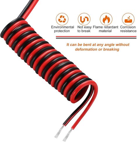 HESTYA 2 لفات سلك أضواء LED للقوارب البحرية، 20 متر 22AWG سلك تمديد كابل أحمر أسود للملاحة LED، مرساة، صارم، أضواء مجاملة على القوارب، الطوافات، قوارب الكاياك in Kuwait