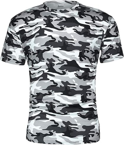 Men's Regular Fit Camo Crewneck T-Shirt Short Sleeve Camouflage Shirt Tops Slim Athletic Military Pullover Tees in Kuwait
