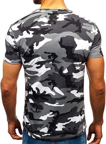 Men's Regular Fit Camo Crewneck T-Shirt Short Sleeve Camouflage Shirt Tops Slim Athletic Military Pullover Tees in Kuwait