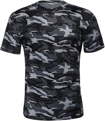 Men's Regular Fit Camo Crewneck T-Shirt Short Sleeve Camouflage Shirt Tops Slim Athletic Military Pullover Tees in Kuwait